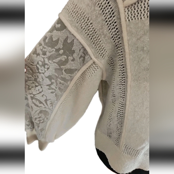 Anthropologie Womens Cream Sheer Balloon Sleeve Wool Blend Soft Feminine Sweater - Picture 9 of 15